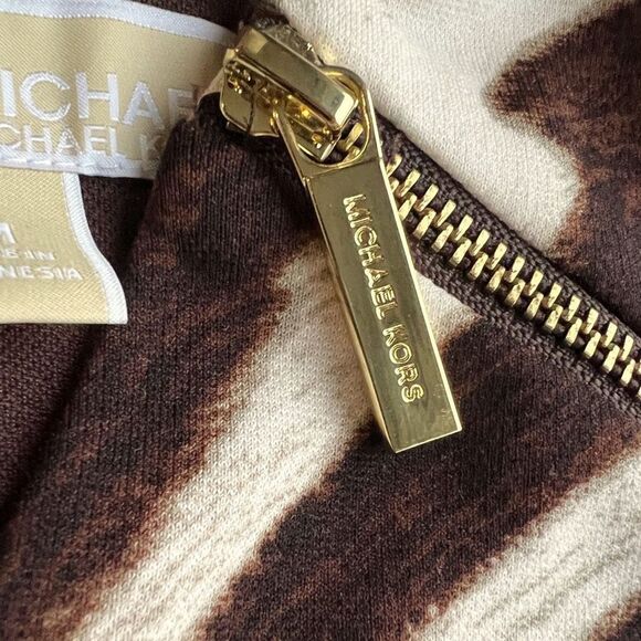 NWT Michael Kors Women’s Sleeveless Brown & Cream Zebra Print Zip Dress - Picture 12 of 17